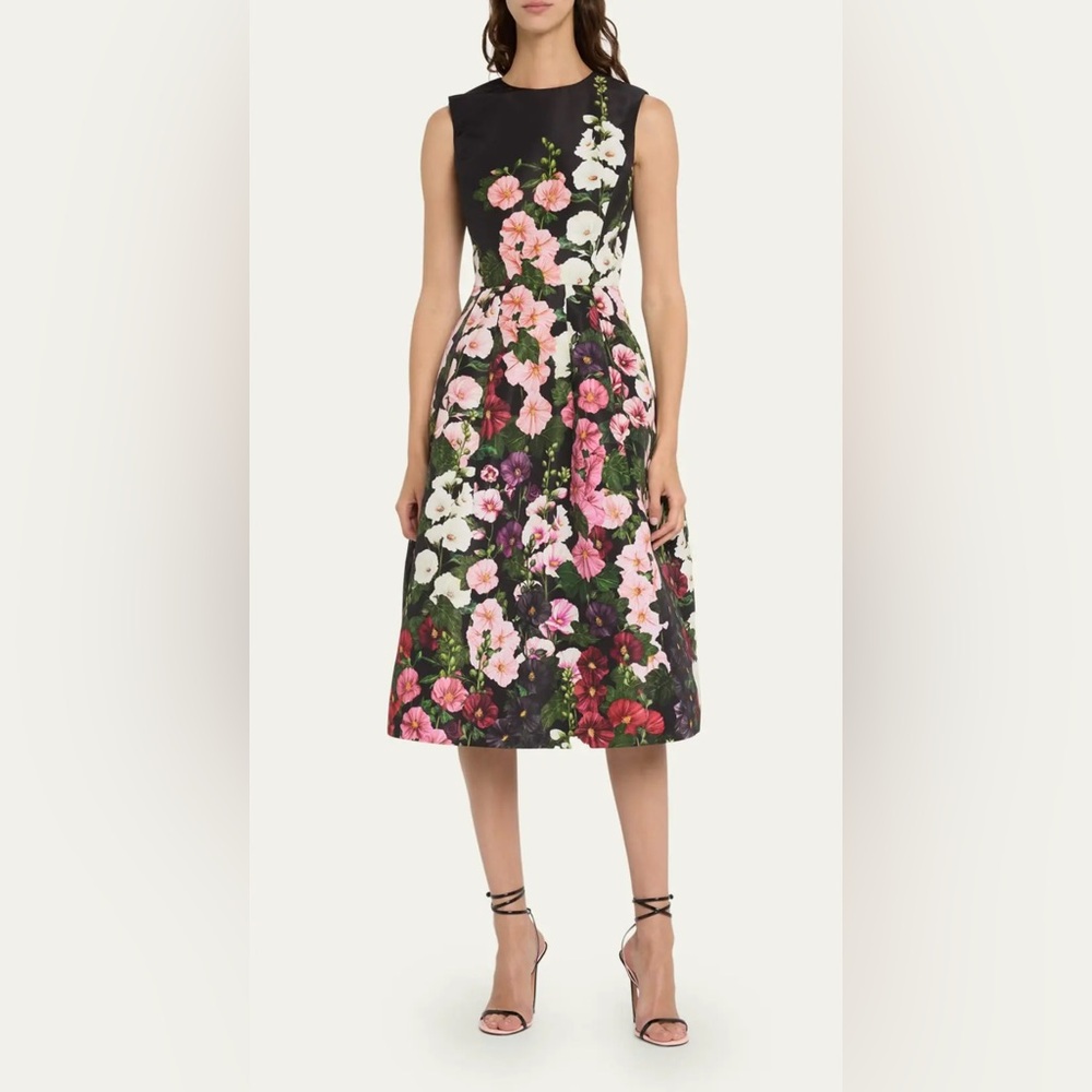 Oscar de la Renta Black Degrade Hollyhocks Faille Midi Dress stunning!  $4990